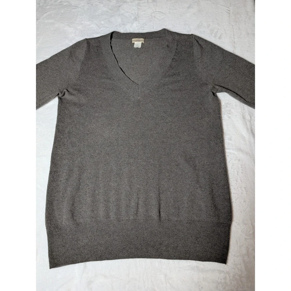 J.Crew 100% Cashmere V-Neck Sweater Women's M Gray Minimalist Preppy